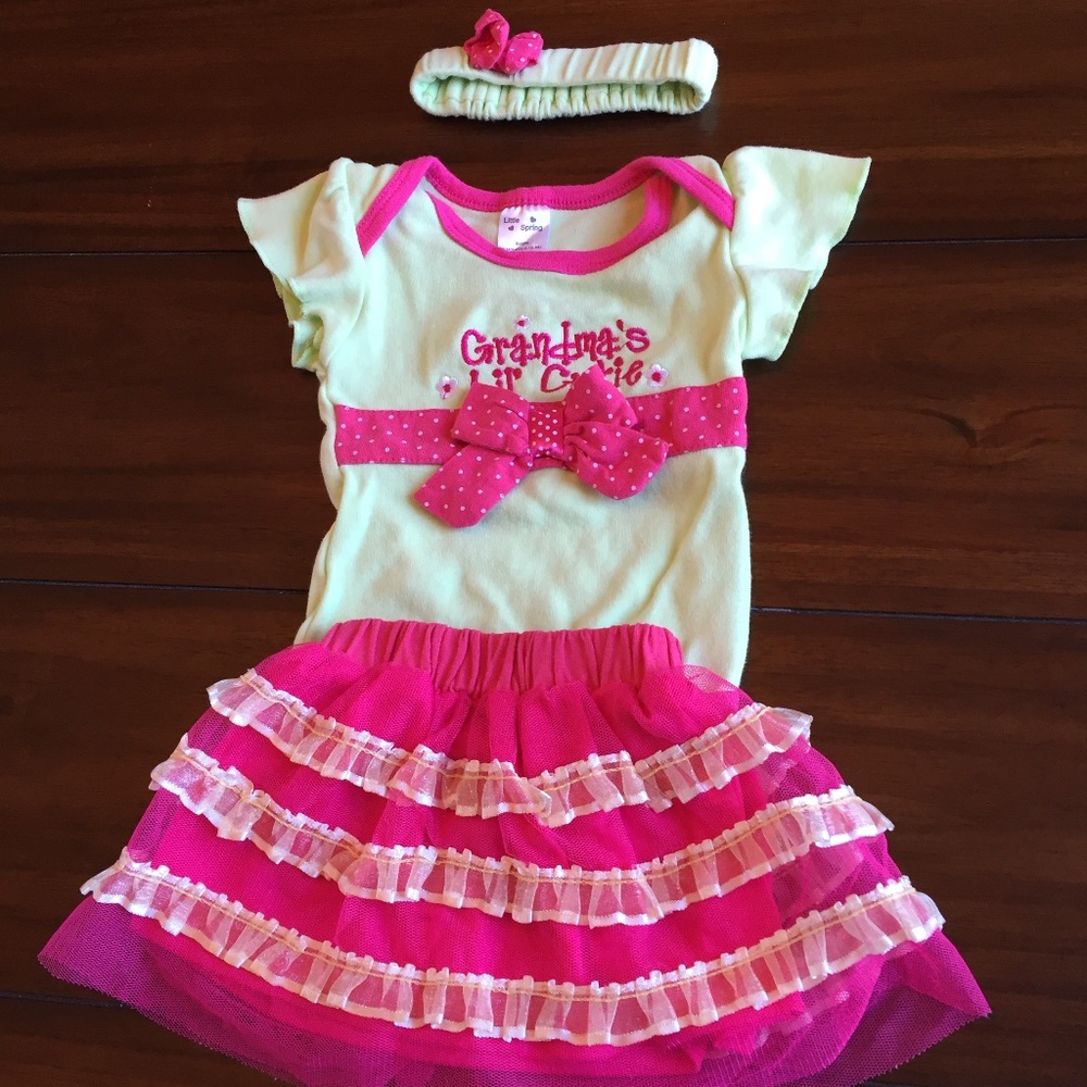 Little Spring Grandma’s Little Cutie Green and Pink Outfit